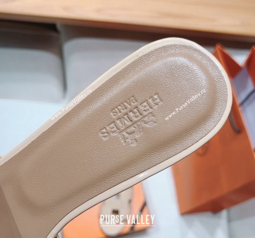 Hermes Oasis Heel Slide Sandals in Patent Calfskin Nude 2024 0426 (MD-240426008)