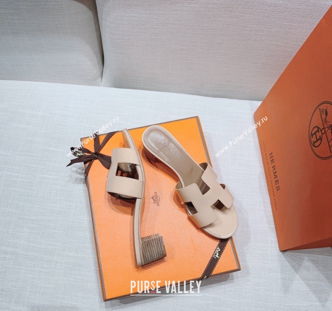 Hermes Oasis Heel Slide Sandals in Patent Calfskin Nude 2024 0426 (MD-240426008)