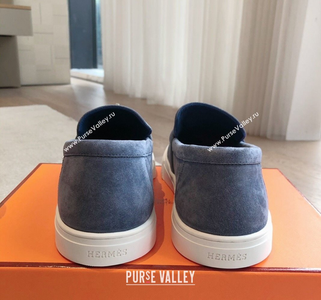 Hermes Game Suede Slip-on Sneakers with Kelly Buckle Dark Blue 2024 0425 (XC-240425099)