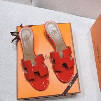 Hermes Oasis Heel Slide Sandals in Patent Calfskin Red 2024 0426 (MD-240426009)