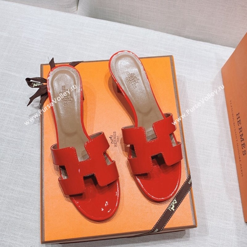 Hermes Oasis Heel Slide Sandals in Patent Calfskin Red 2024 0426 (MD-240426009)