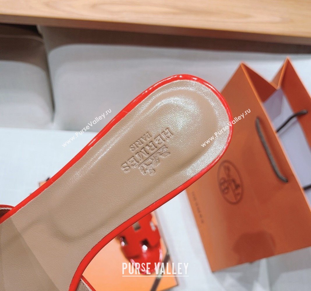 Hermes Oasis Heel Slide Sandals in Patent Calfskin Red 2024 0426 (MD-240426009)