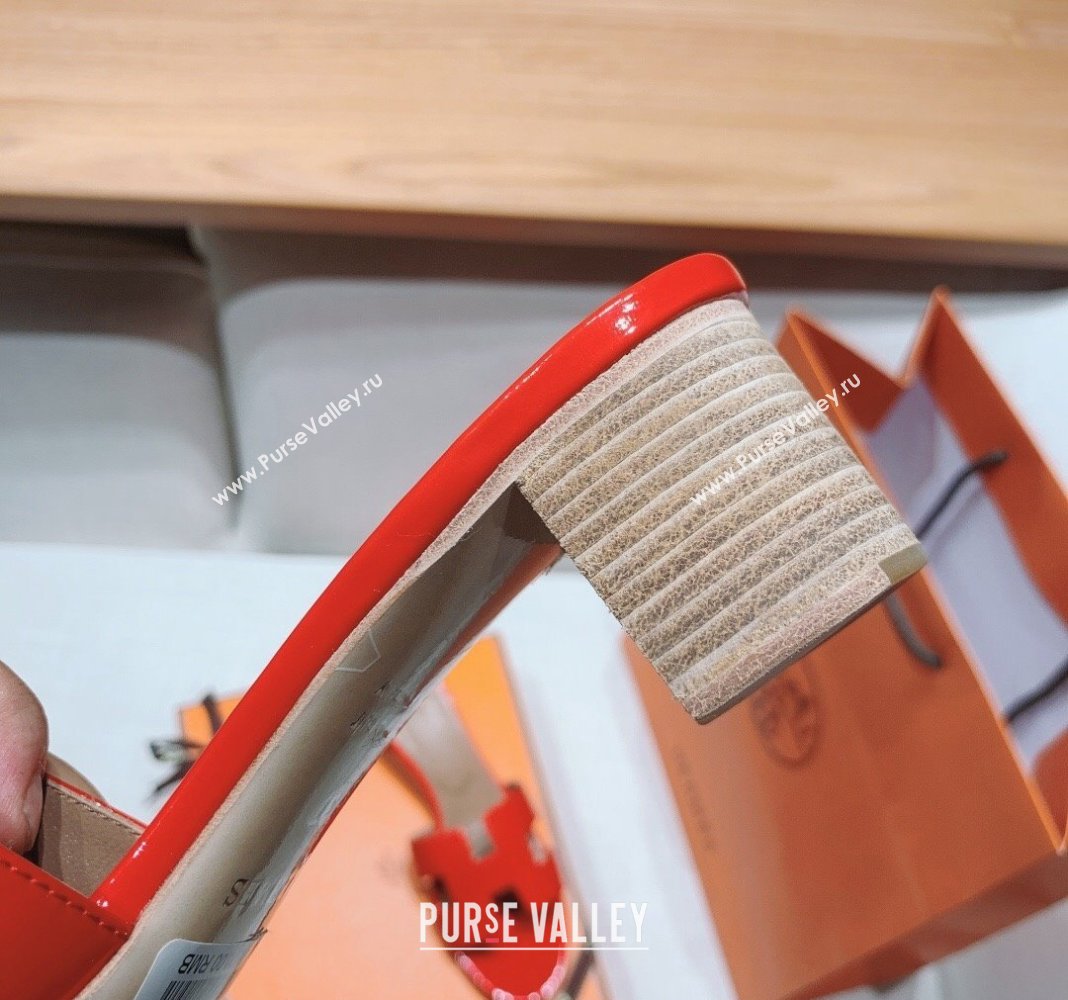 Hermes Oasis Heel Slide Sandals in Patent Calfskin Red 2024 0426 (MD-240426009)