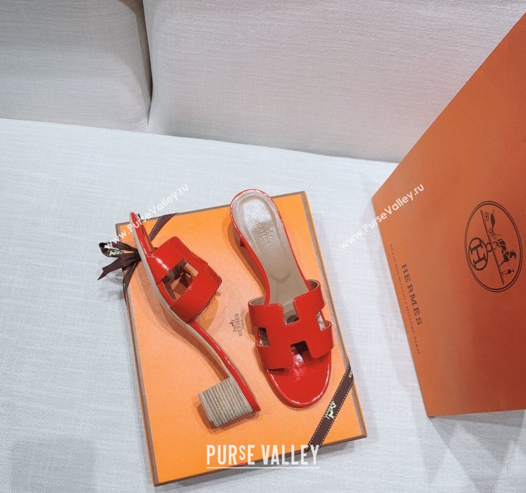 Hermes Oasis Heel Slide Sandals in Patent Calfskin Red 2024 0426 (MD-240426009)