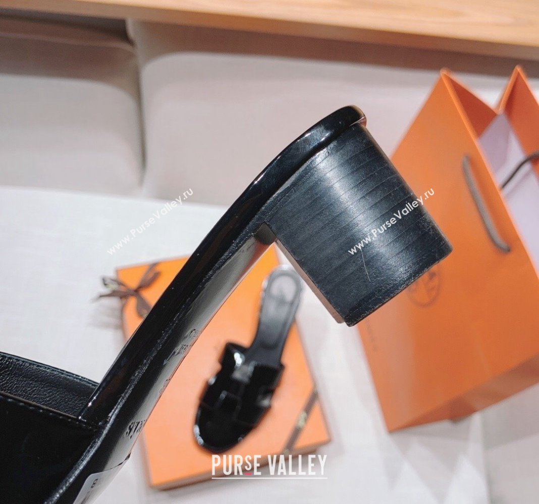 Hermes Oasis Heel Slide Sandals in Patent Calfskin Black 2024 0426 (MD-240426010)