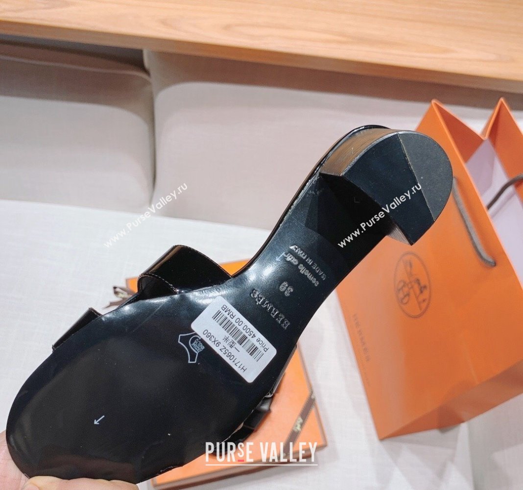 Hermes Oasis Heel Slide Sandals in Patent Calfskin Black 2024 0426 (MD-240426010)