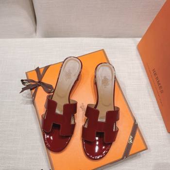 Hermes Oasis Heel Slide Sandals in Patent Calfskin Burgundy 2024 0426 (MD-240426011)