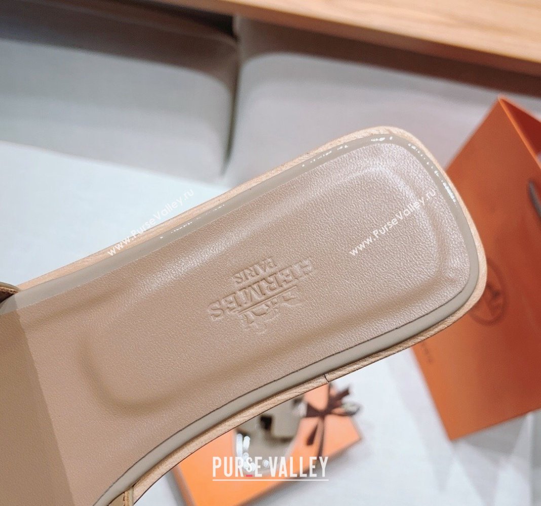 Hermes Oran Flat Slide Sandals in Patent Calfskin Grey 2024 0426 (MD-240426012)