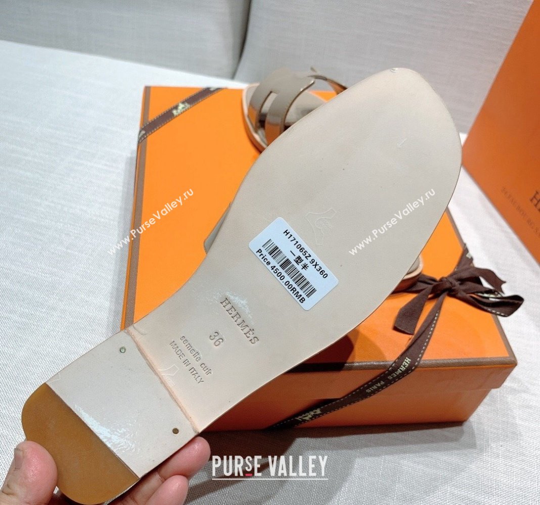 Hermes Oran Flat Slide Sandals in Patent Calfskin Grey 2024 0426 (MD-240426012)