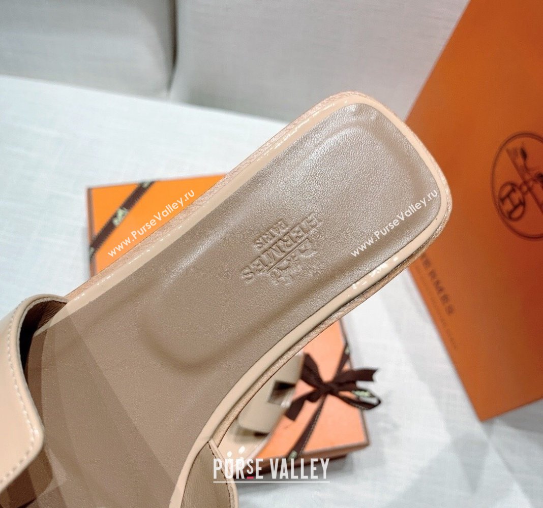 Hermes Oran Flat Slide Sandals in Patent Calfskin Nude 2024 0426 (MD-240426013)