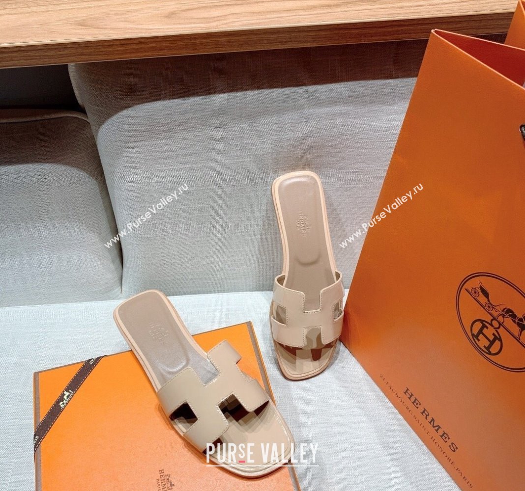 Hermes Oran Flat Slide Sandals in Patent Calfskin Nude 2024 0426 (MD-240426013)