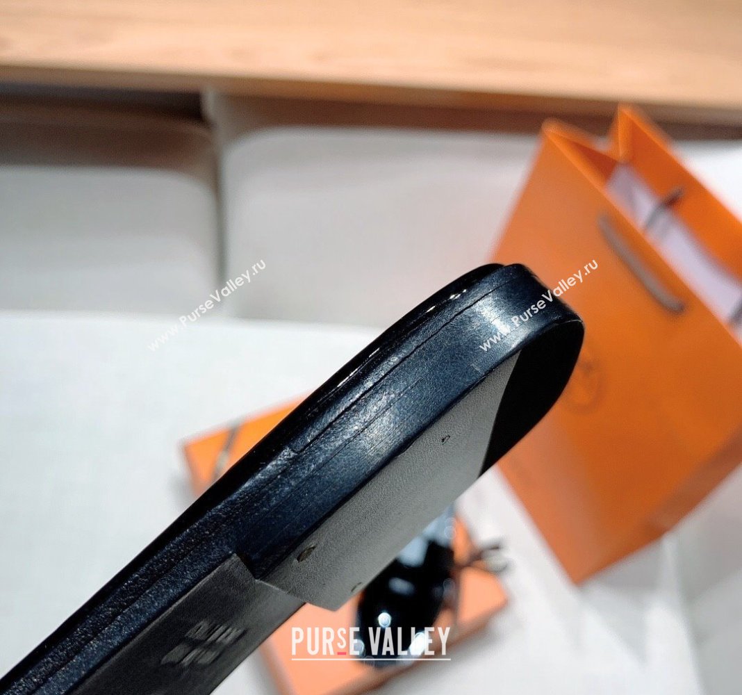 Hermes Oran Flat Slide Sandals in Patent Calfskin Black 2024 0426 (MD-240426014)