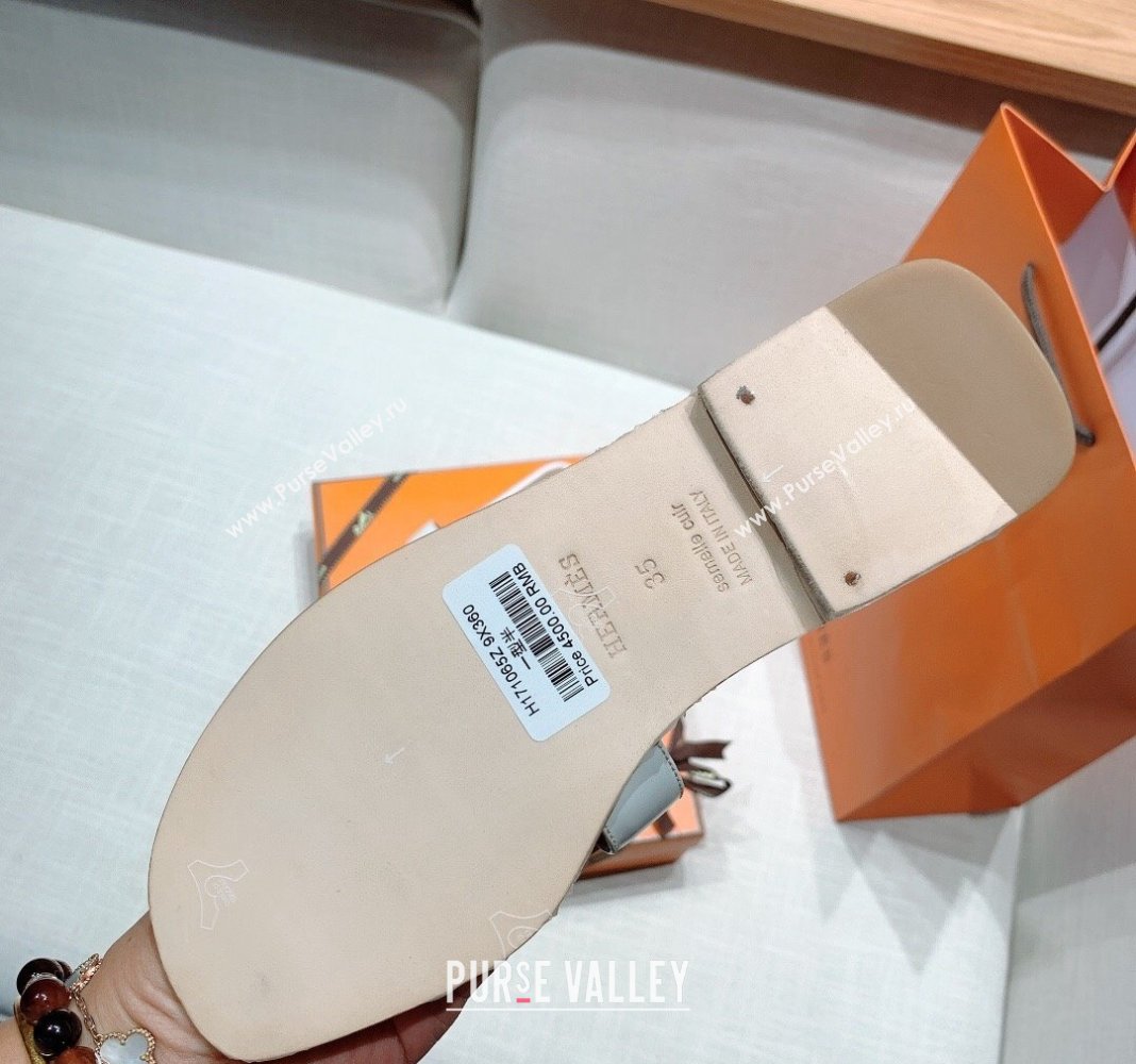 Hermes Oran Flat Slide Sandals in Patent Calfskin White 2024 0426 (MD-240426018)