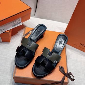 Hermes Oasis Heel Slide Sandals in Patchwork Calfskin Green/Black 2024 0426 (MD-240426026)