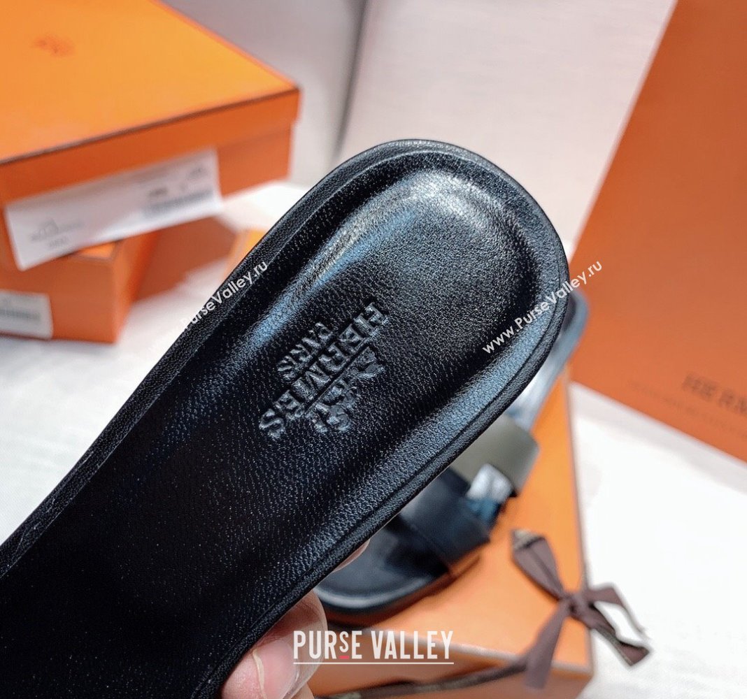 Hermes Oasis Heel Slide Sandals in Patchwork Calfskin Green/Black 2024 0426 (MD-240426026)