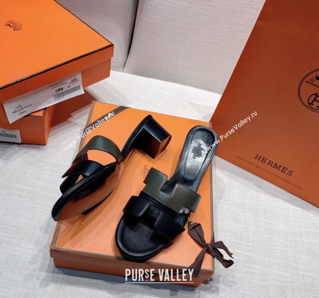 Hermes Oasis Heel Slide Sandals in Patchwork Calfskin Green/Black 2024 0426 (MD-240426026)