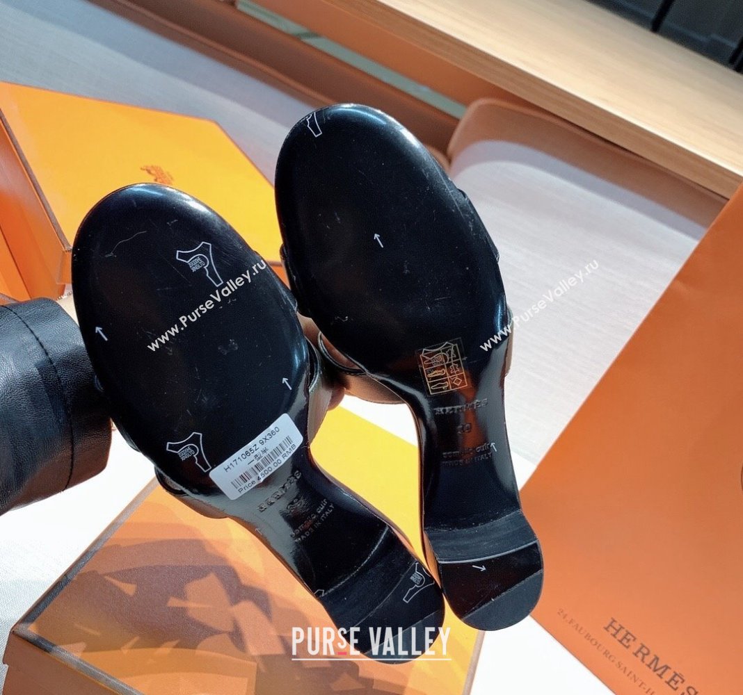 Hermes Oasis Heel Slide Sandals in Patchwork Calfskin Green/Black 2024 0426 (MD-240426026)