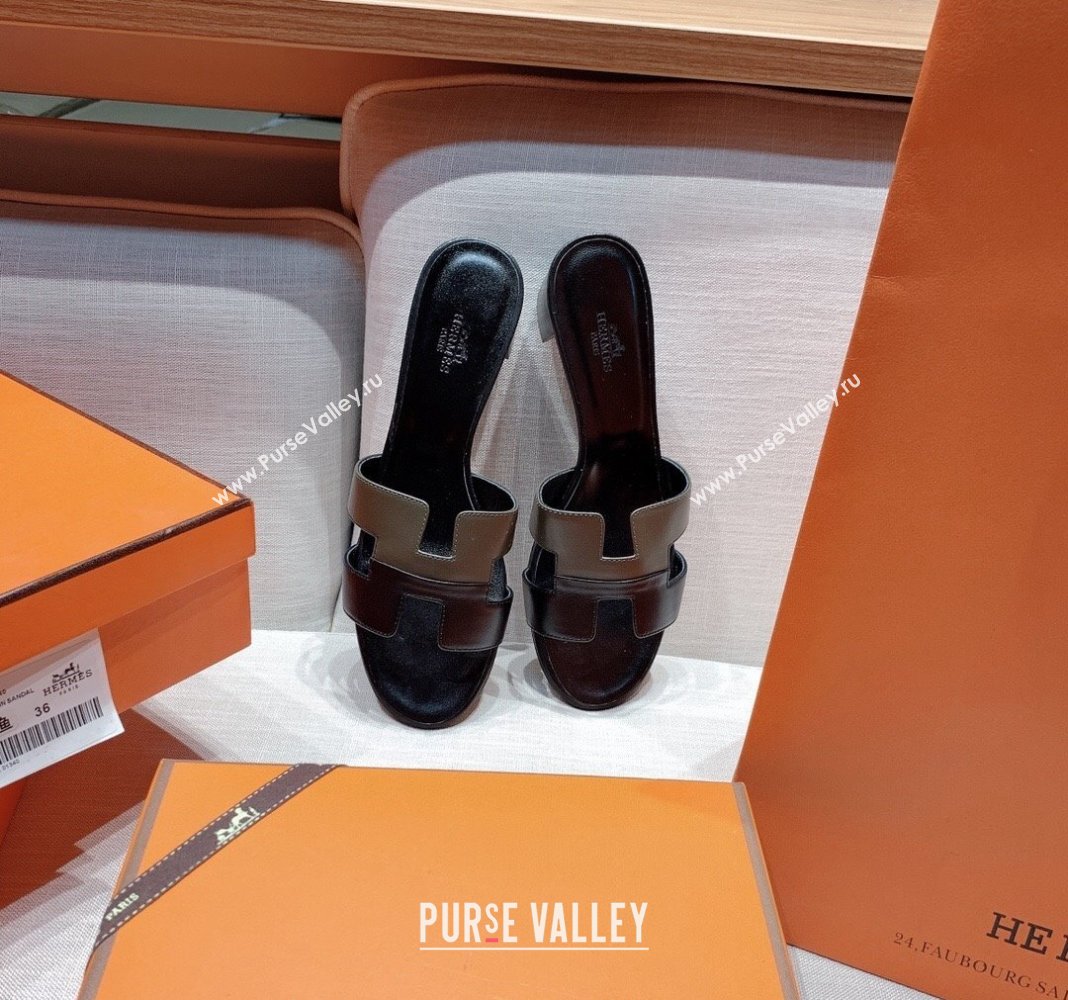 Hermes Oasis Heel Slide Sandals in Patchwork Calfskin Green/Black 2024 0426 (MD-240426026)