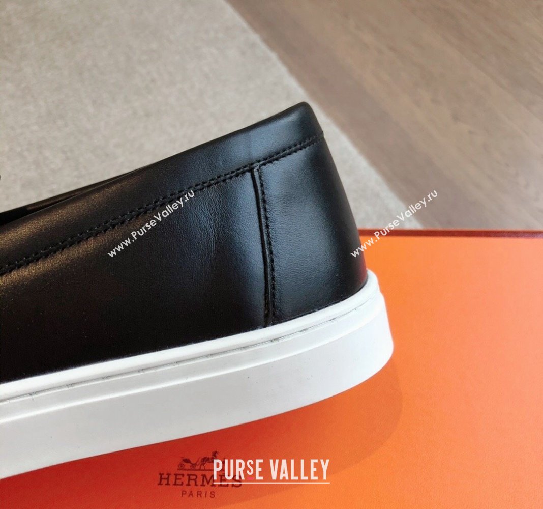 Hermes Game Calfskin Slip-on Sneakers with Kelly Buckle and Fringe Black 2024 0425 (XC-240425101)