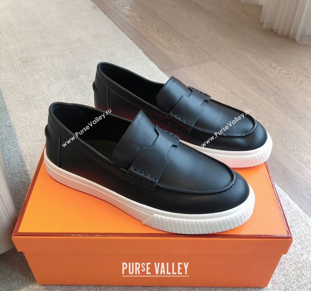 Hermes Ike Calfskin Slip-on Sneakers with H cut-out Black 2024 0425 (XC-240425103)