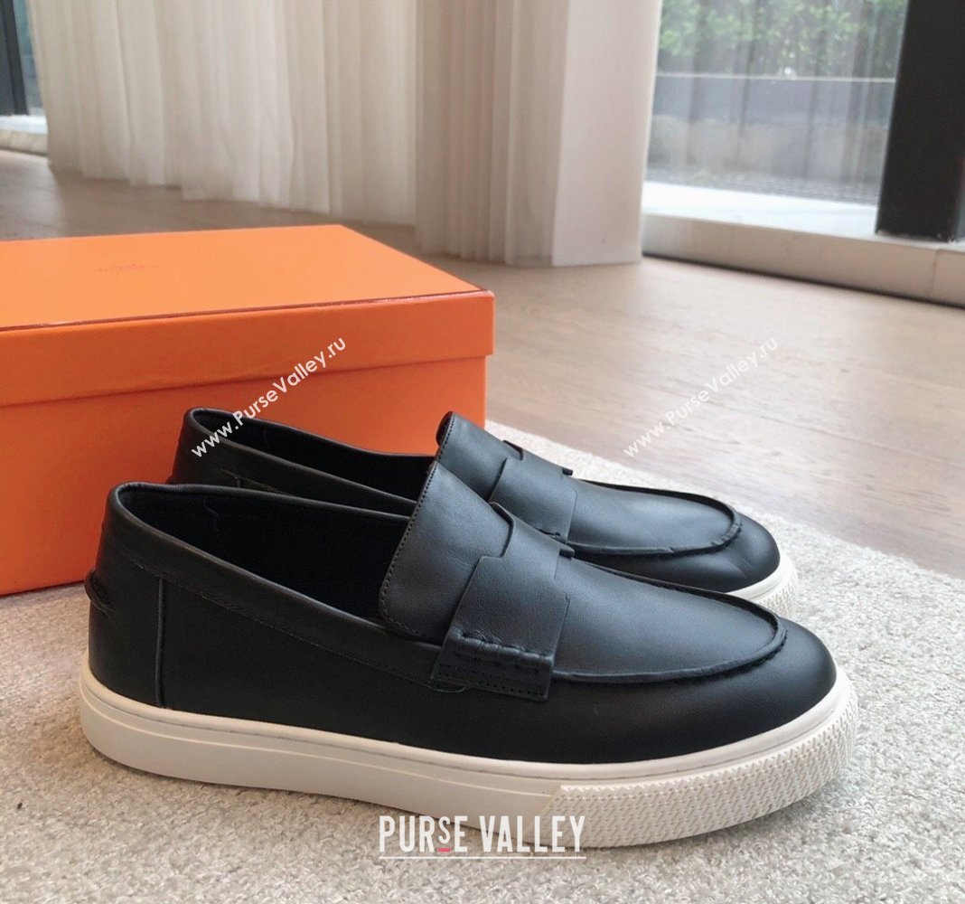 Hermes Ike Calfskin Slip-on Sneakers with H cut-out Black 2024 0425 (XC-240425103)