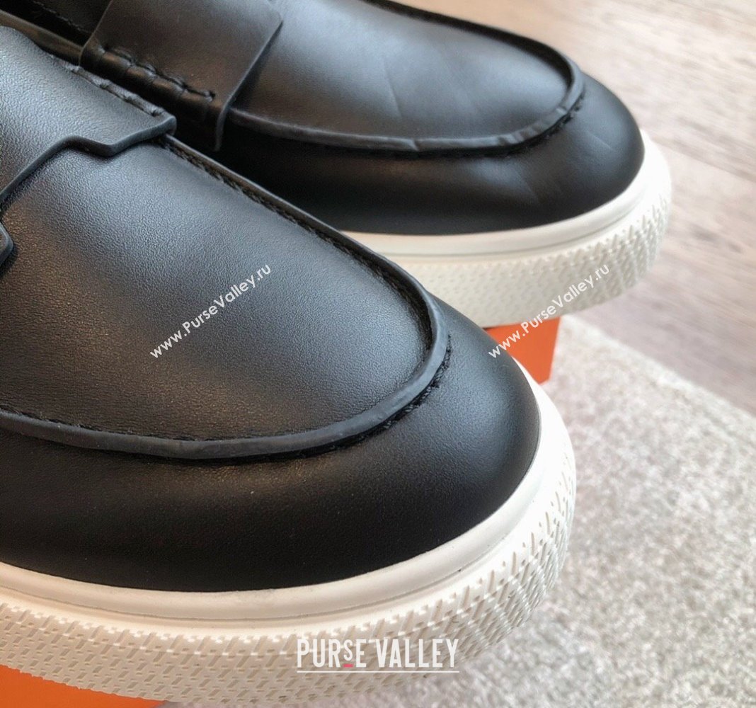 Hermes Ike Calfskin Slip-on Sneakers with H cut-out Black 2024 0425 (XC-240425103)