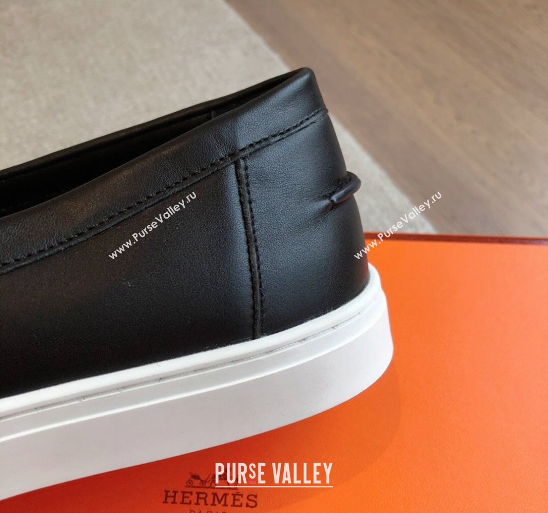 Hermes Ike Calfskin Slip-on Sneakers with H cut-out Black 2024 0425 (XC-240425103)