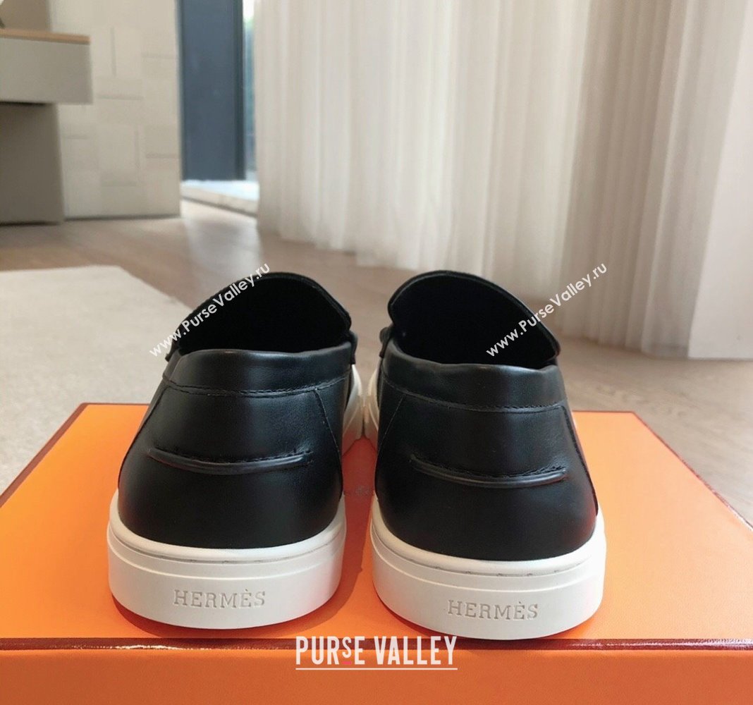 Hermes Ike Calfskin Slip-on Sneakers with H cut-out Black 2024 0425 (XC-240425103)