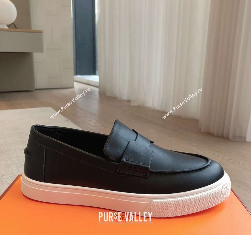 Hermes Ike Calfskin Slip-on Sneakers with H cut-out Black 2024 0425 (XC-240425103)