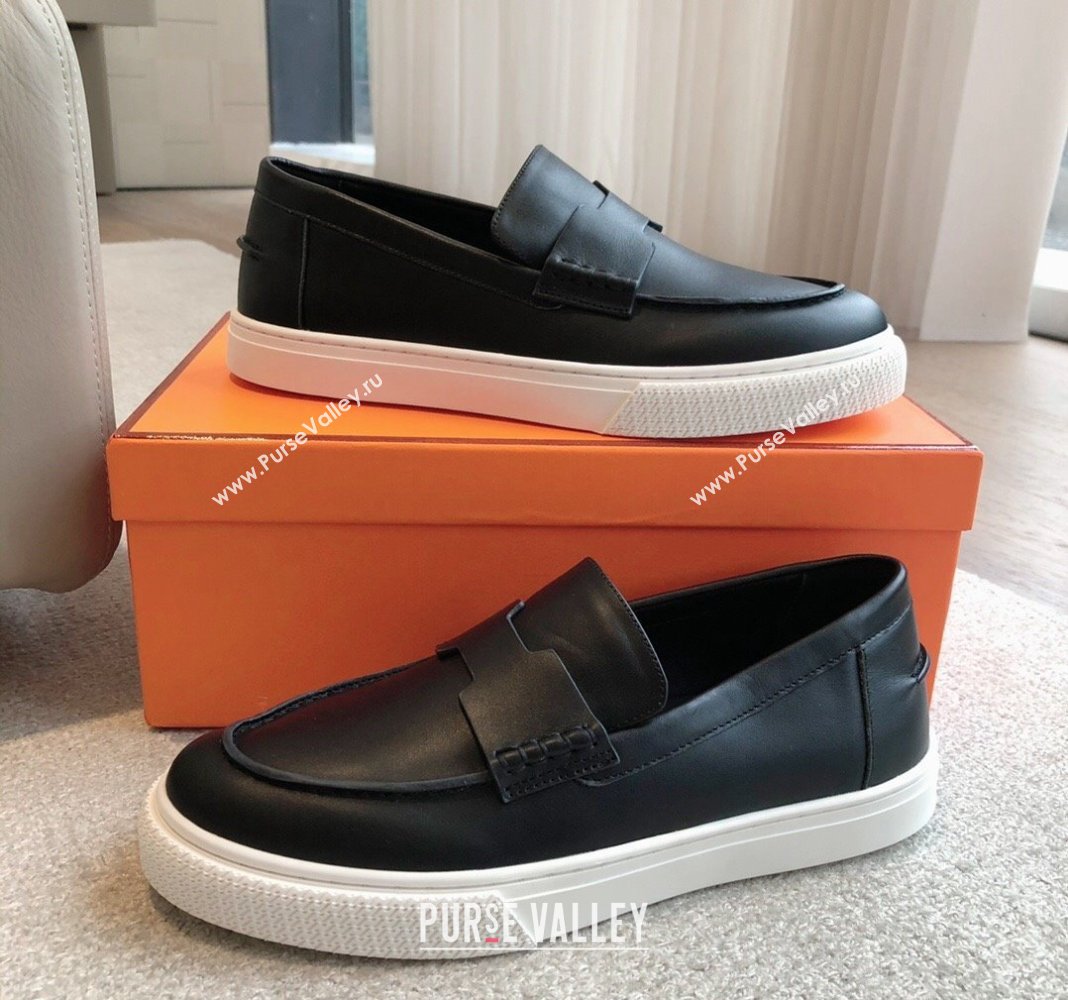 Hermes Ike Calfskin Slip-on Sneakers with H cut-out Black 2024 0425 (XC-240425103)