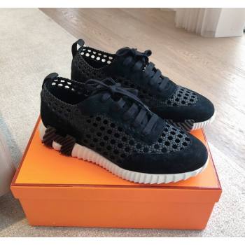 Hermes Bouncing Sneakers in Printed Braided Silk and Suede Black 2024 (XC-240425110)