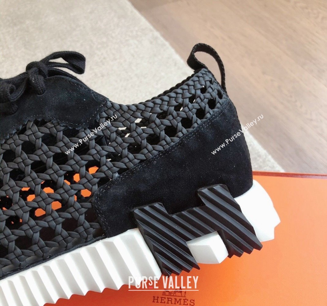 Hermes Bouncing Sneakers in Printed Braided Silk and Suede Black 2024 (XC-240425110)
