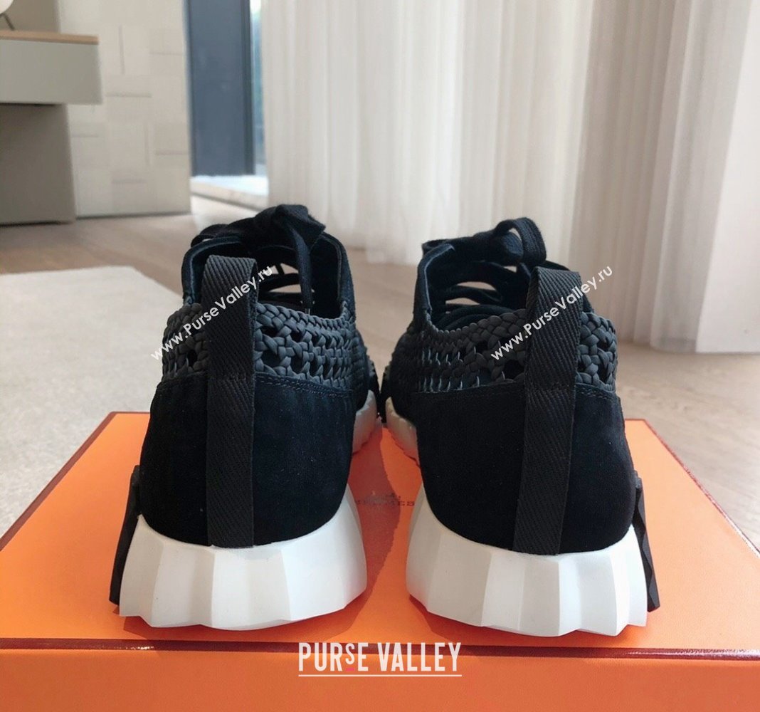 Hermes Bouncing Sneakers in Printed Braided Silk and Suede Black 2024 (XC-240425110)