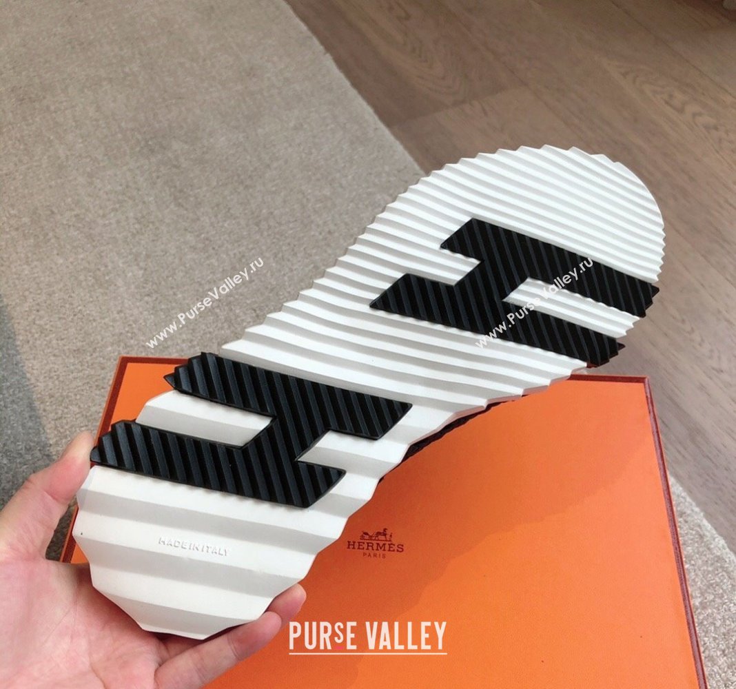 Hermes Bouncing Sneakers in Printed Braided Silk and Suede Black 2024 (XC-240425110)