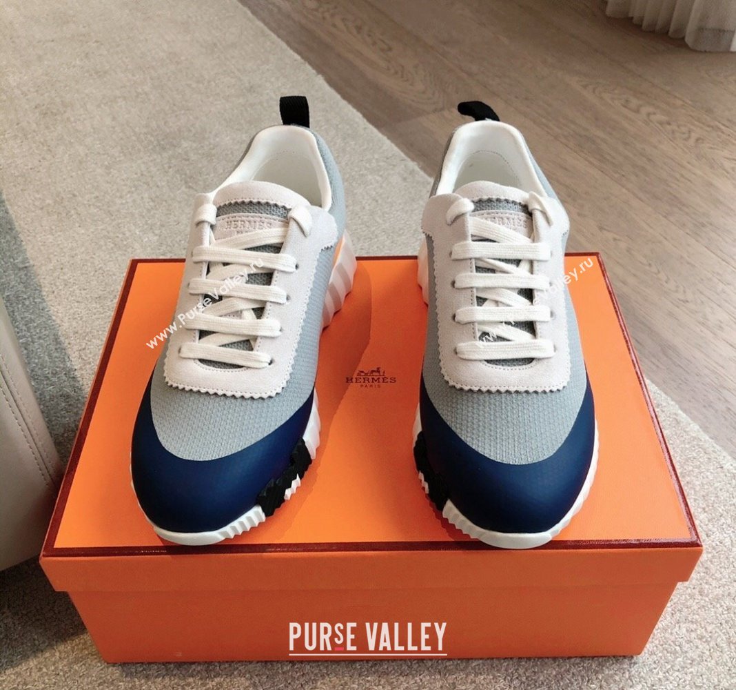 Hermes Bouncing Sneakers in Satin Knit and Suede Dark Blue 2024 (XC-240425118)