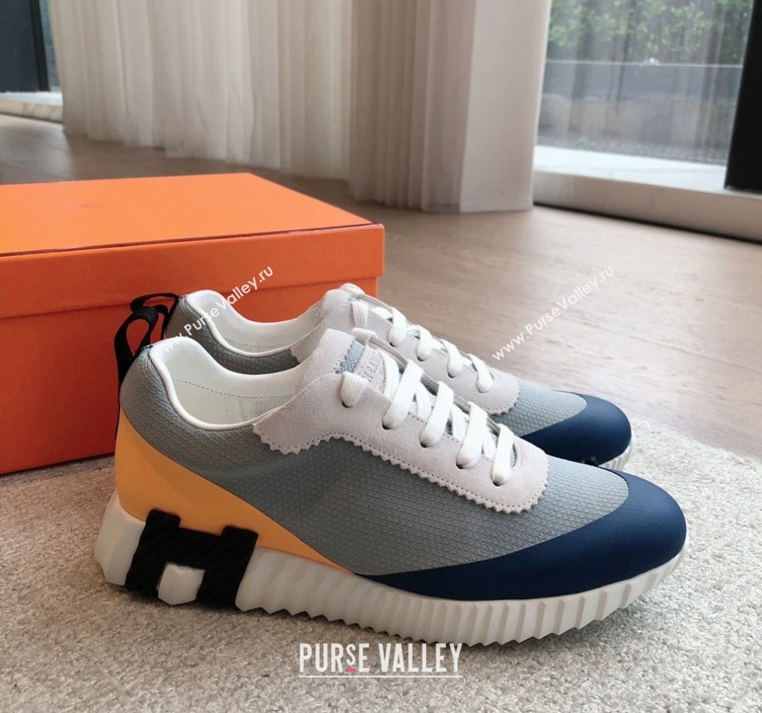 Hermes Bouncing Sneakers in Satin Knit and Suede Dark Blue 2024 (XC-240425118)