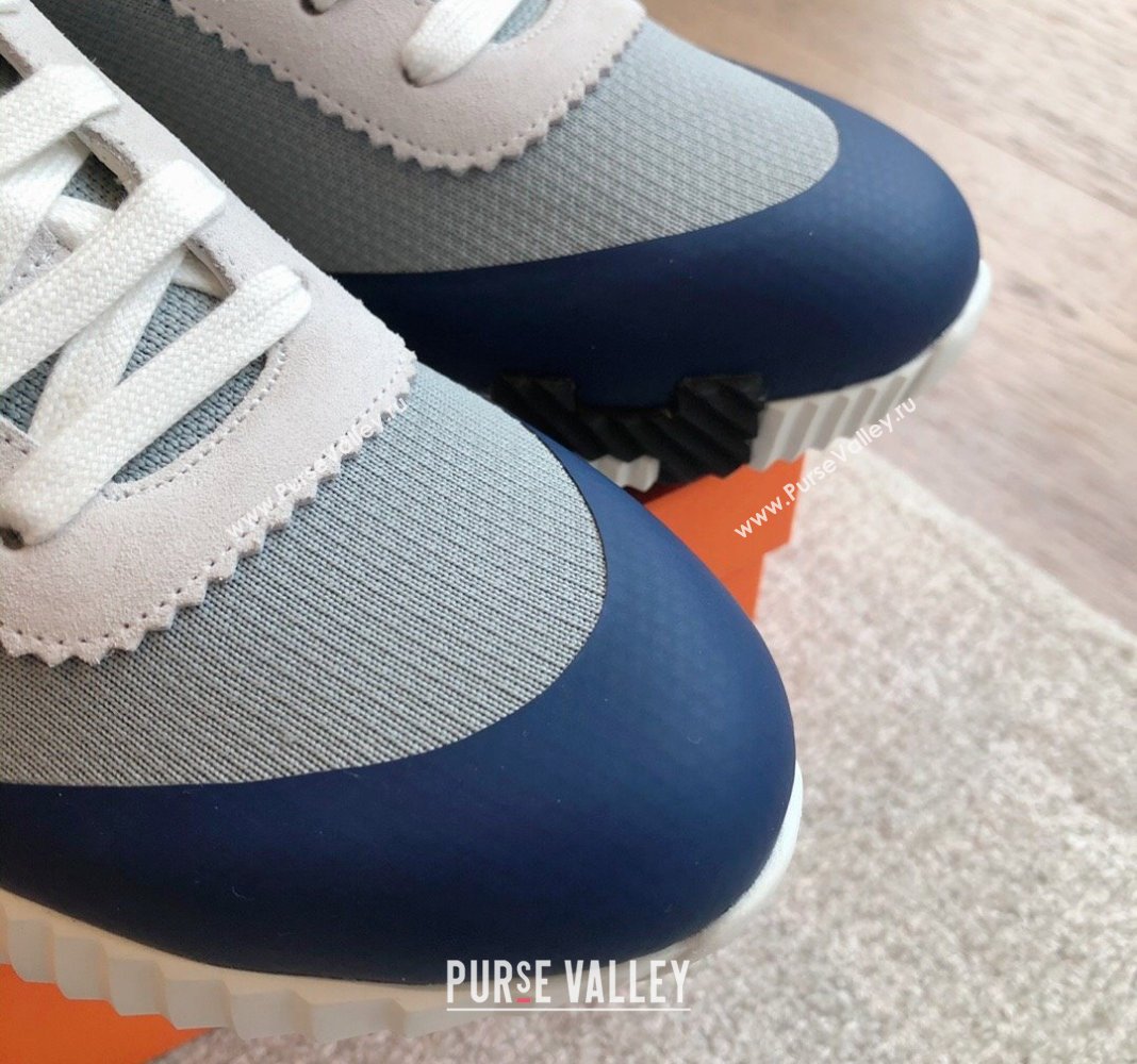 Hermes Bouncing Sneakers in Satin Knit and Suede Dark Blue 2024 (XC-240425118)