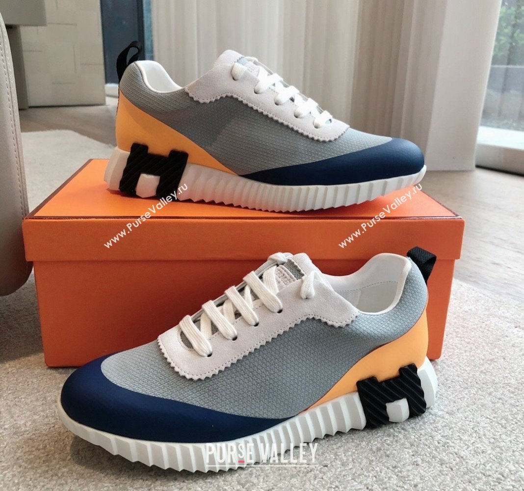 Hermes Bouncing Sneakers in Satin Knit and Suede Dark Blue 2024 (XC-240425118)