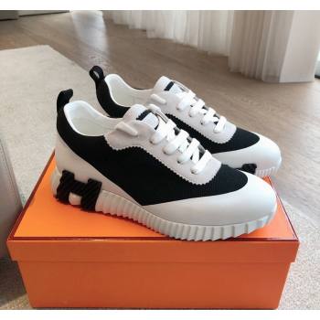 Hermes Bouncing Sneakers in Satin Knit and Suede White/Black 2 2024 (XC-240425119)