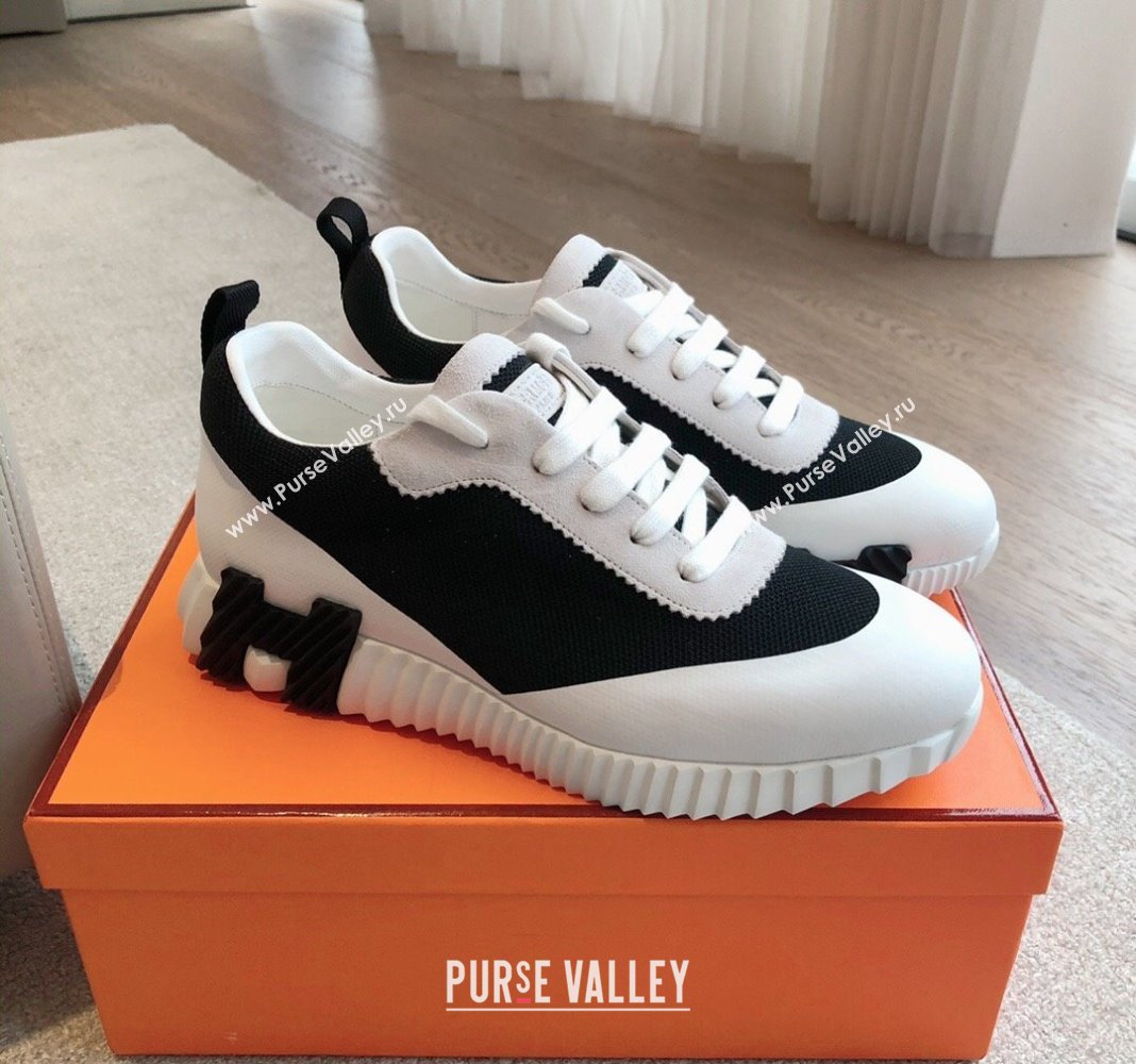 Hermes Bouncing Sneakers in Satin Knit and Suede White/Black 2 2024 (XC-240425119)