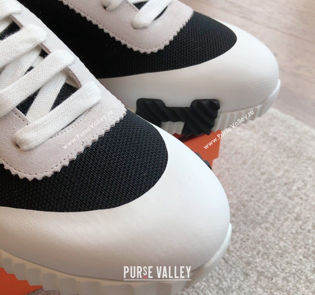 Hermes Bouncing Sneakers in Satin Knit and Suede White/Black 2 2024 (XC-240425119)