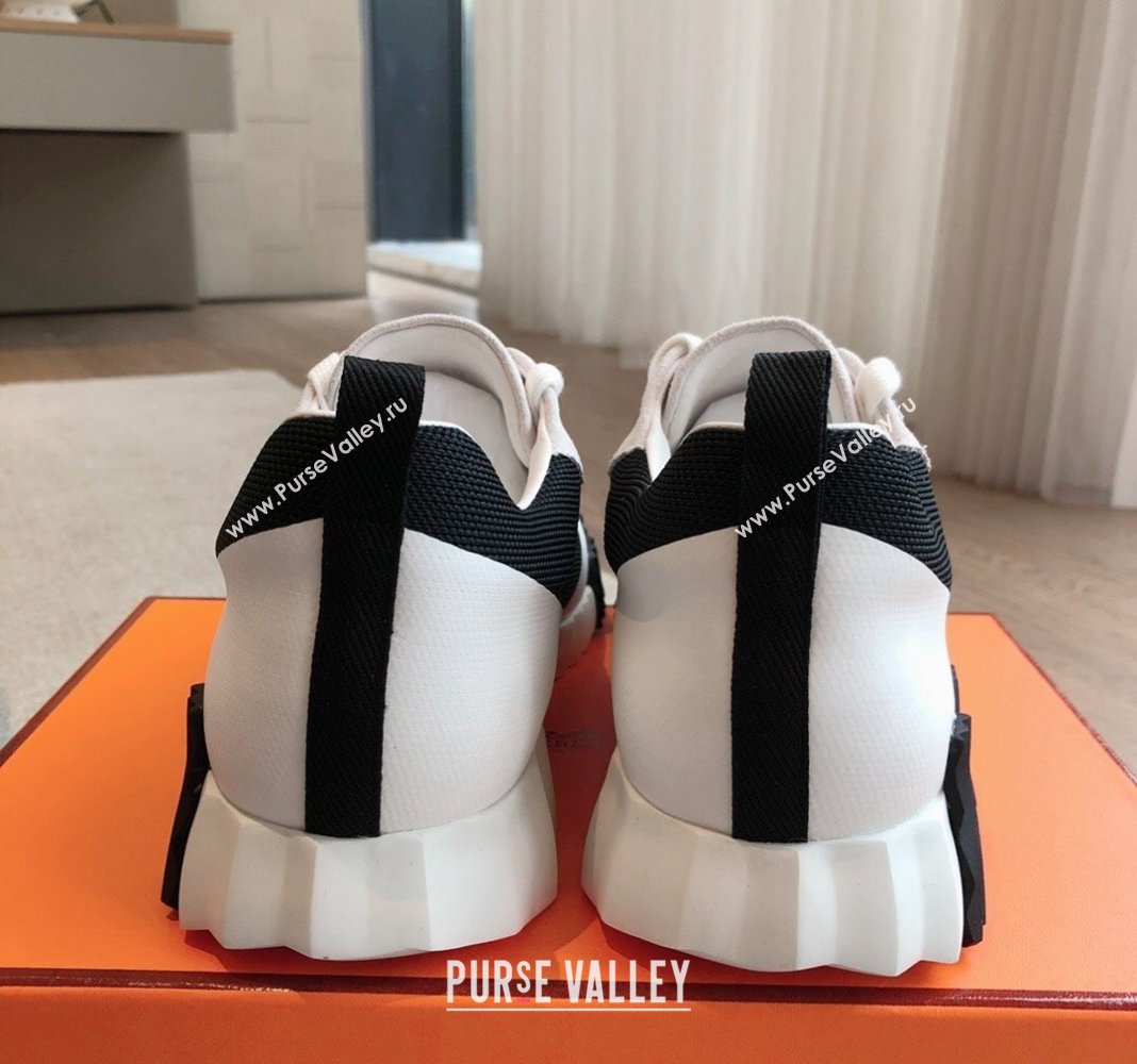 Hermes Bouncing Sneakers in Satin Knit and Suede White/Black 2 2024 (XC-240425119)