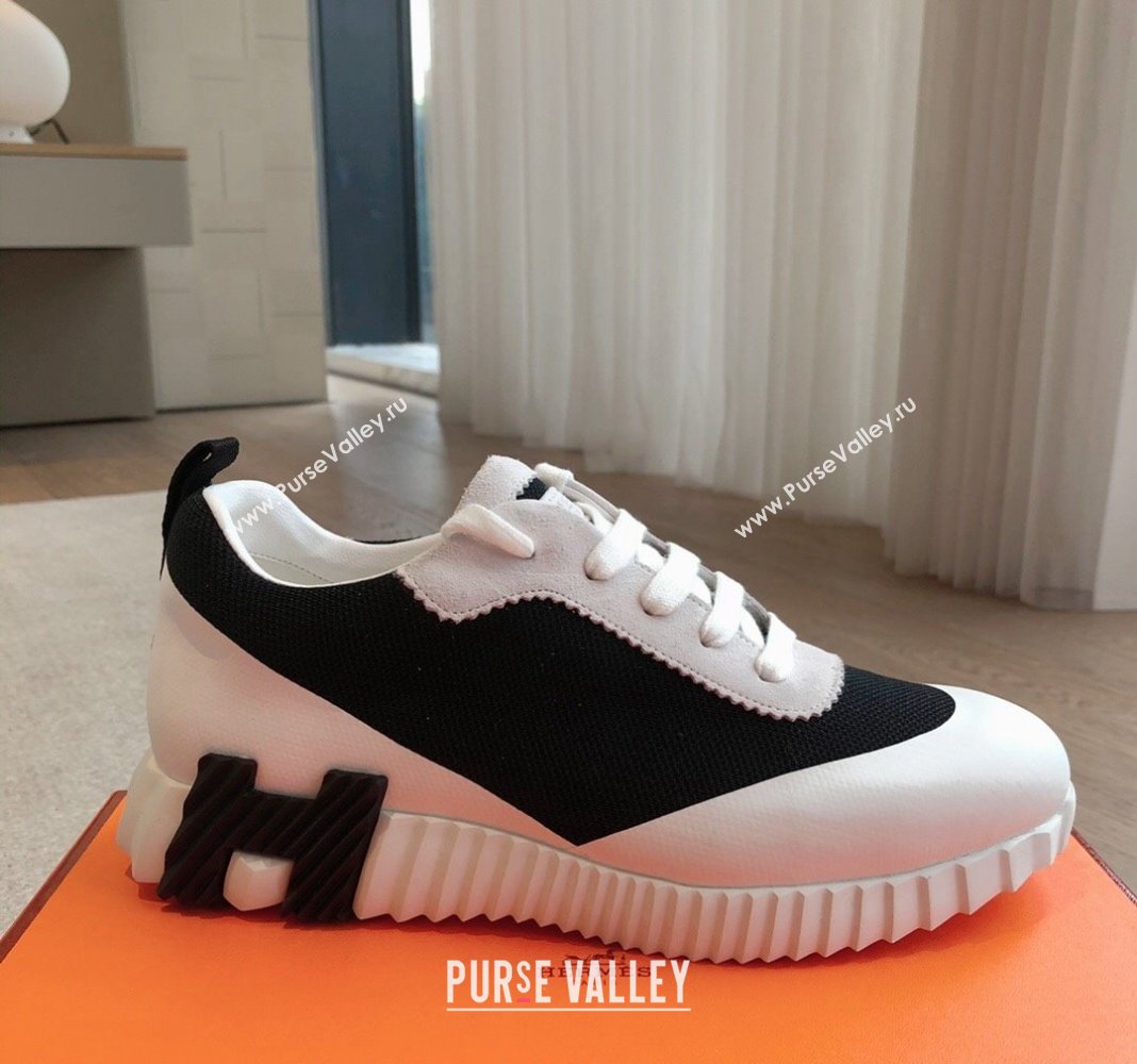 Hermes Bouncing Sneakers in Satin Knit and Suede White/Black 2 2024 (XC-240425119)