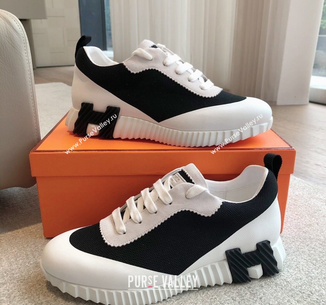 Hermes Bouncing Sneakers in Satin Knit and Suede White/Black 2 2024 (XC-240425119)