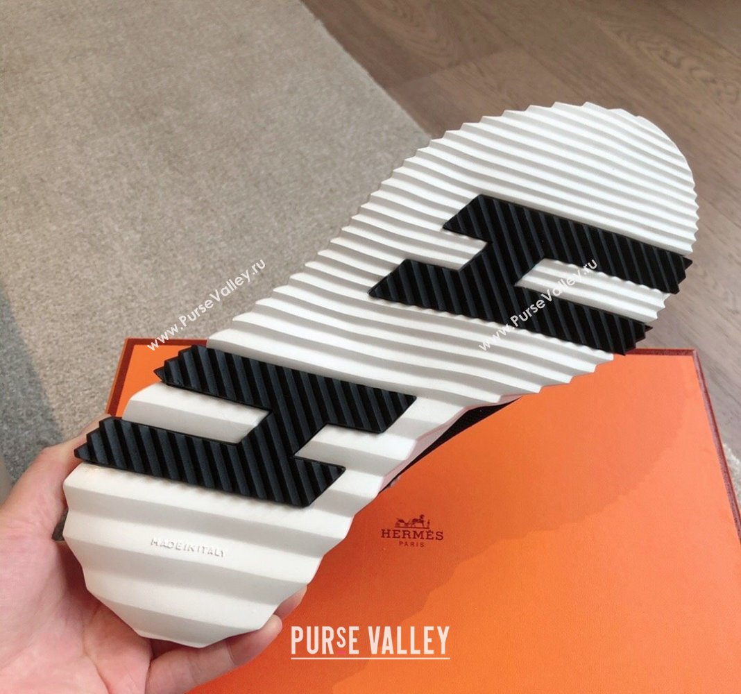 Hermes Bouncing Sneakers in Satin Knit and Suede White/Black 2 2024 (XC-240425119)