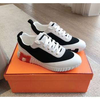 Hermes Bouncing Sneakers in Satin Knit and Suede Black/White/Orange 2024 (XC-240425122)