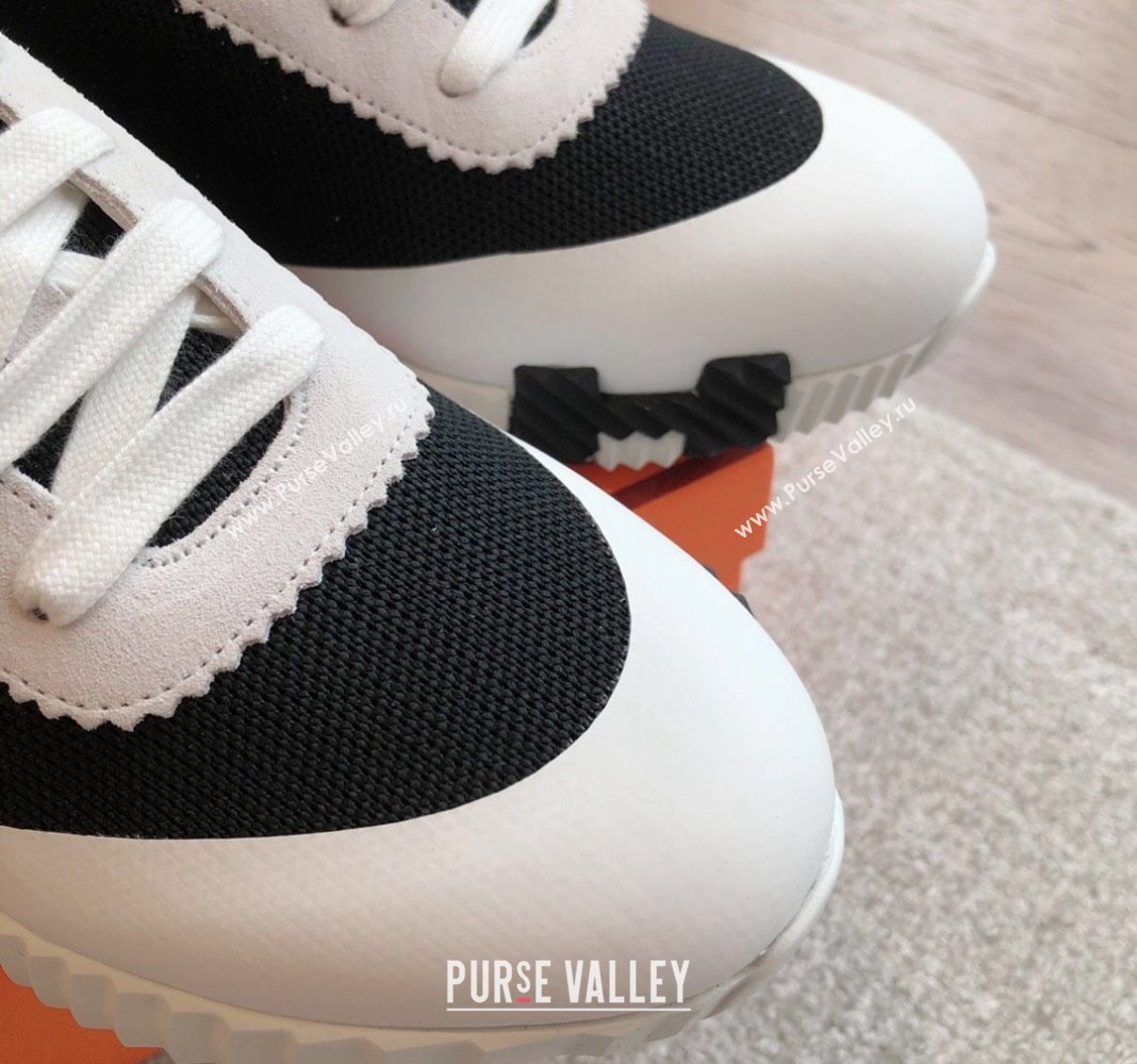 Hermes Bouncing Sneakers in Satin Knit and Suede Black/White/Orange 2024 (XC-240425122)