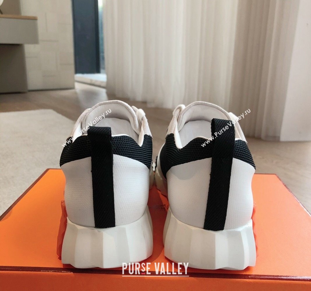 Hermes Bouncing Sneakers in Satin Knit and Suede Black/White/Orange 2024 (XC-240425122)