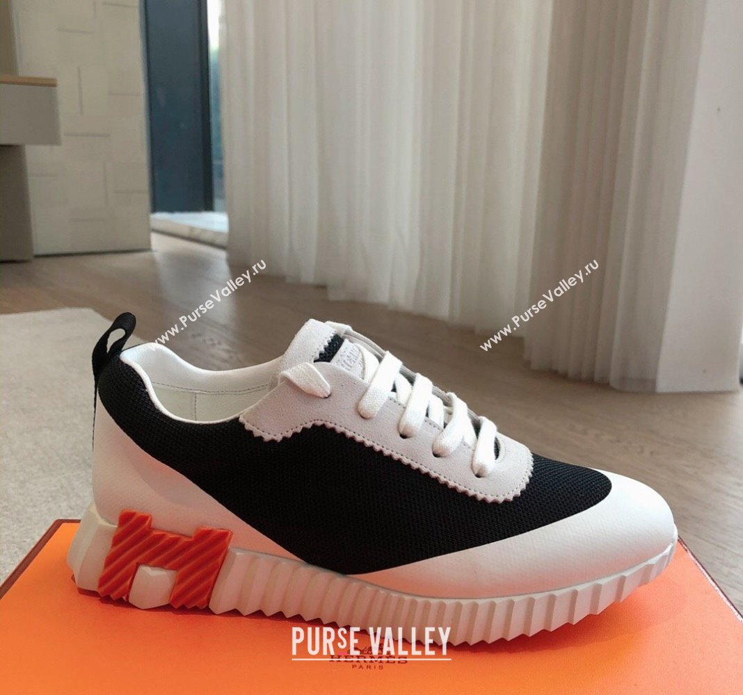 Hermes Bouncing Sneakers in Satin Knit and Suede Black/White/Orange 2024 (XC-240425122)