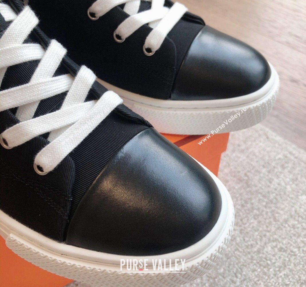 Hermes Illico High-top Sneakers in Canvas and Calfskin with Logo Patches Black 2024 (XC-240425138)